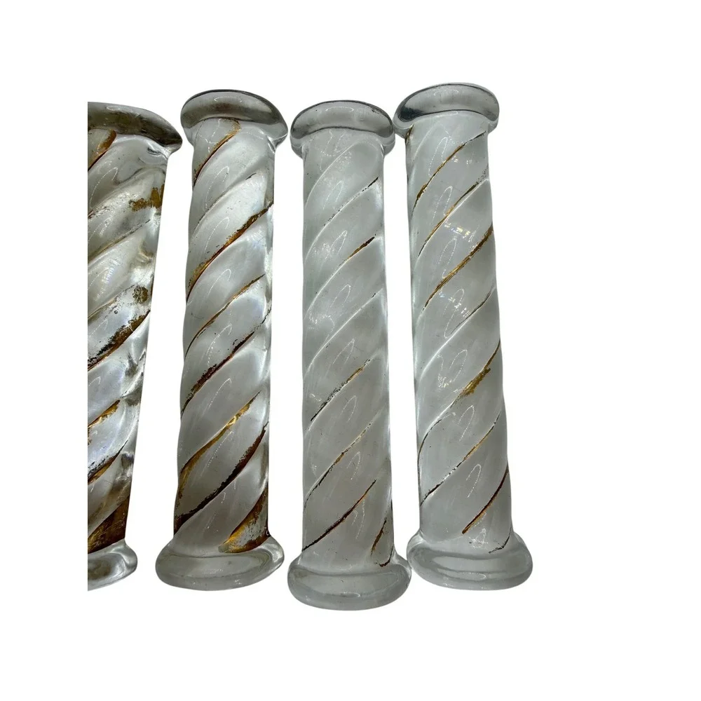 Vintage Glass Knife Rests Gold White Spiral Set of 6 Mid-Century